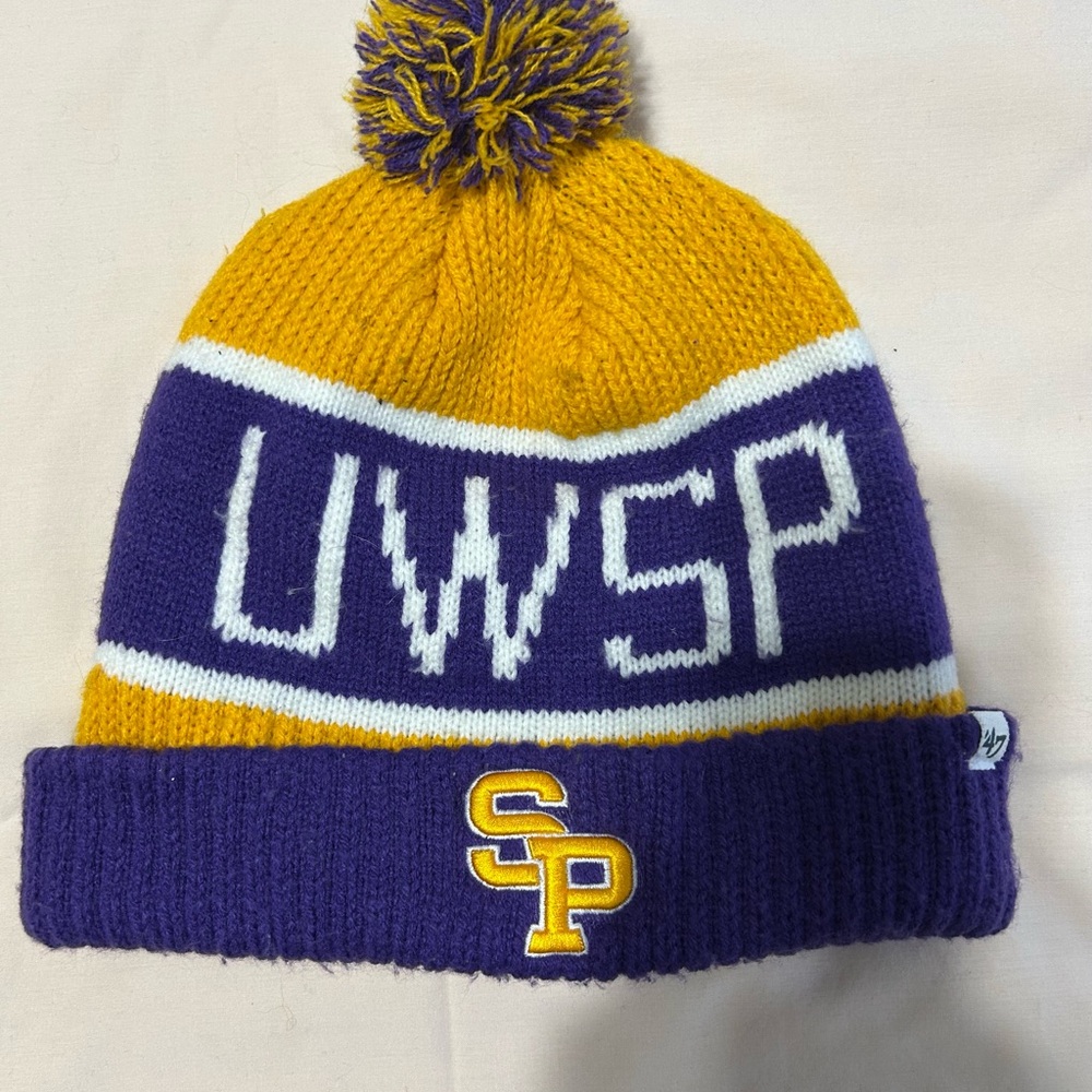 UWSP Yellow and Purple Knit Beanie